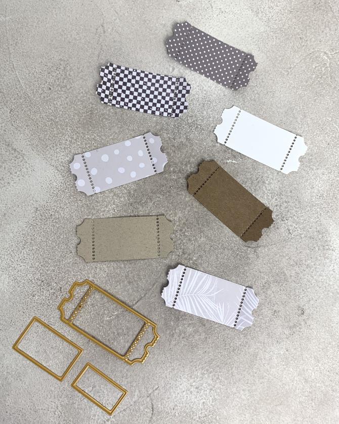 Stanzschablone ticket Eintritt label, bis 6,4x2,8cm, 3-tlg.