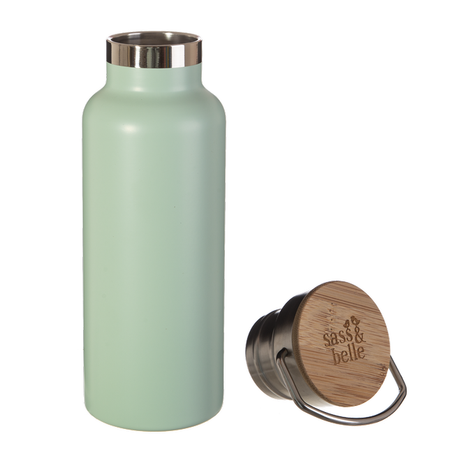 Edelstahl-Flasche mit Deckel aus Bambus - Pink