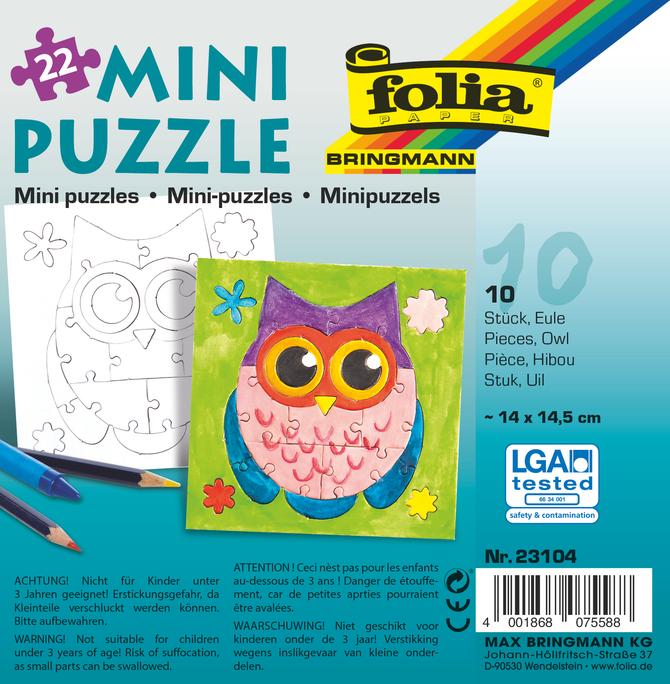 Mini Puzzle EULE extra stark, ca.14 x 14,5 cm, 22-teilig, 10 Stück, weiß