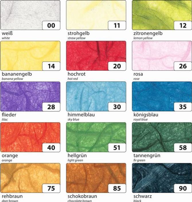 Faserseide 25 g/m², 47 x 64 cm, 10 Bogen, farbig sortiert