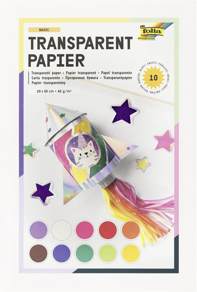 Transparent Papier Mappe "basic mix", 18,5x29,7cm, 42g/qm, 10 Blatt