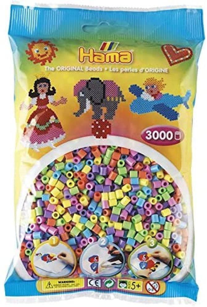 Bügelperlen ca. 3.000, bunte Midi Bastelperlen, Ø 5 mm im Pastell Mix