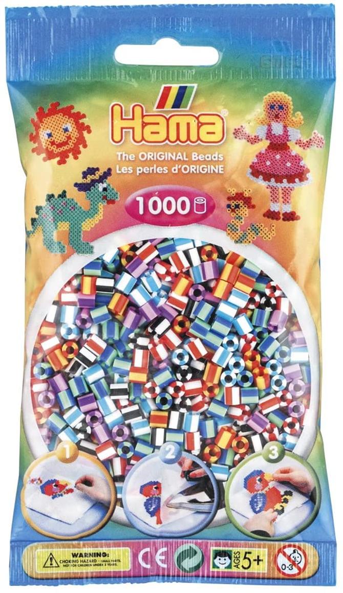 Bügelperlen ca. 1.000, bunte Midi Bastelperlen, Ø 5 mm, im Mix gestreift
