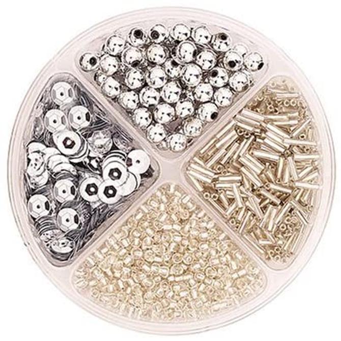 Perlen- und Pailletten-Mix - Schmuckset 90 x 10 mm, silber