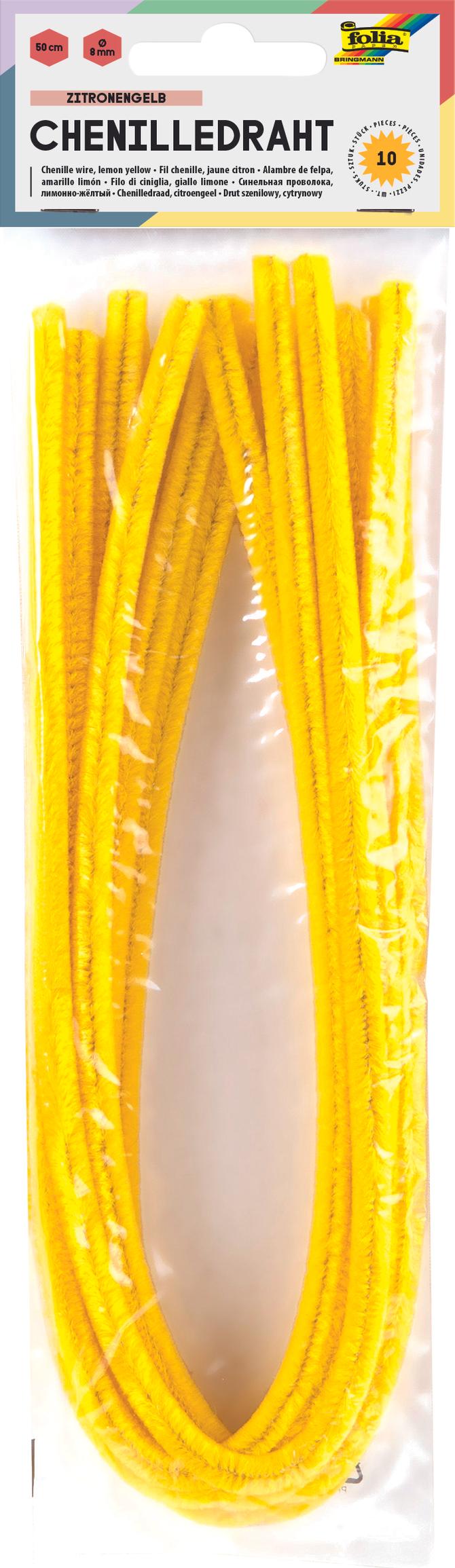 Chenilledraht, 50cm lang, Ø 8mm 10 Stück, zitronengelb