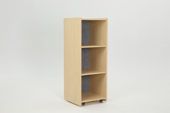 Fahrbarer Regalschrank "Owlaf" mit 3 Fächern und Filz-Rückwand