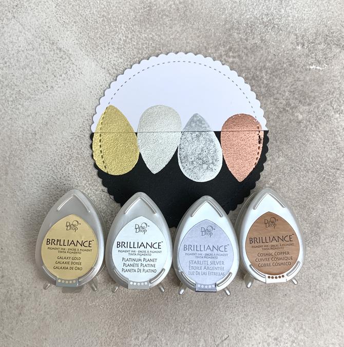 Brilliance Pigment Stempelkissen dew drops "Gold, silber, Kupfer, Platin", 4-tlg.
