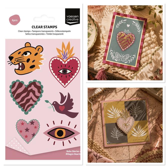 Clear Stamp Set Boho "Milagro hearts", bis 5x7,5cm, 6-tlg.