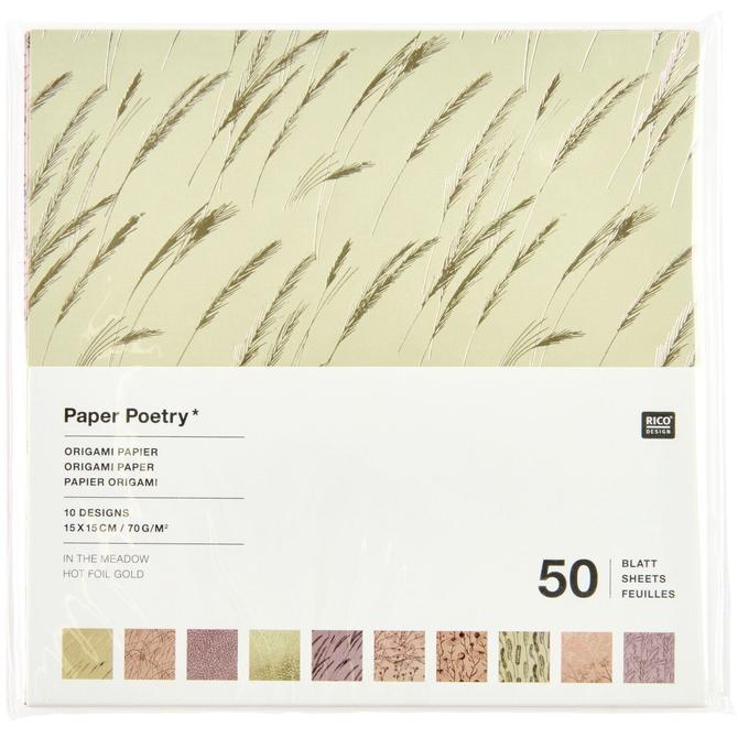Motiv Origami Papier "In the meadow", mit Hot Foil Aufdruck, 15x15cm, 70g/qm, 50 Blatt 