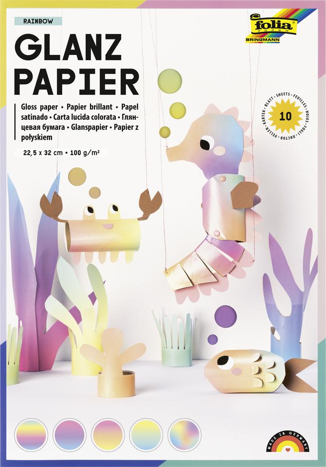 Glanzpapier "Regenbogen pastell", glänzend, 22,5x32cm, 100g/qm, 10 Blatt