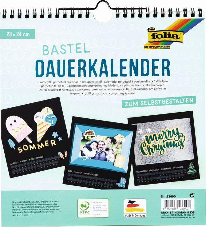 Dauerkalender mit Spiralbindung 220 g/m², 23 x 24 cm, Papier schwarz, Druck silber