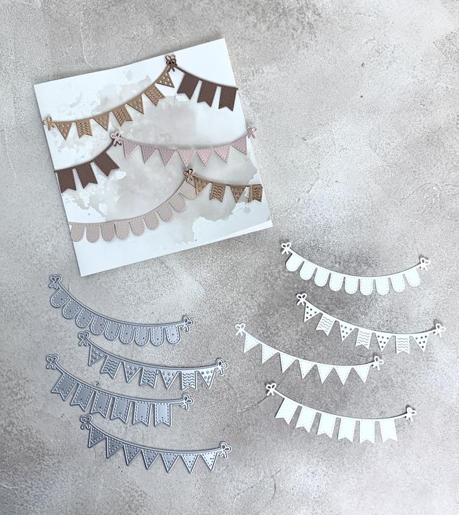 Stanzschablonen Mini Wimpelketten, Banner, Girlanden, bis 3,5x12cm, 4-tlg.