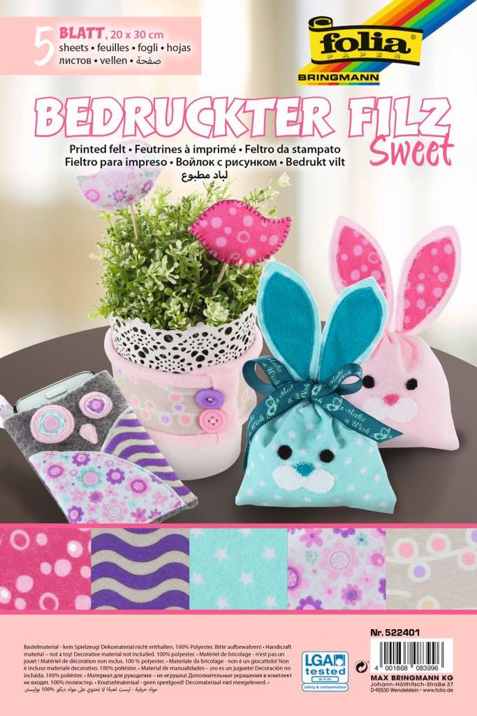 Bastelfilz mit bedrucktem Motiv SWEET, KIDS oder STYLE, 20 x 30 cm