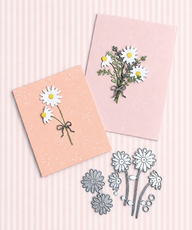 Stanzschablone Set "Margerite, Daisy, Gänseblümchen",bis 3x8cm, 7-tlg.