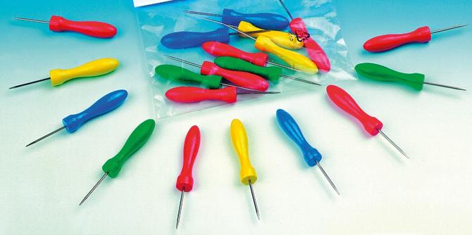 Prickelnadel-Set, 12 Stück mit Holzgriff, 9 cm lang, farbig sortiert