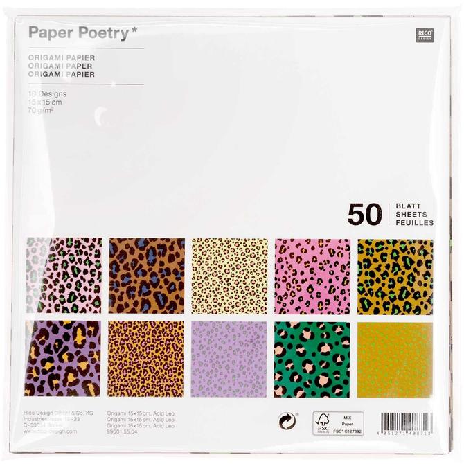 Origami Papier "Leo Mix", 15x15cm, 70g/qm, 50 Blatt 