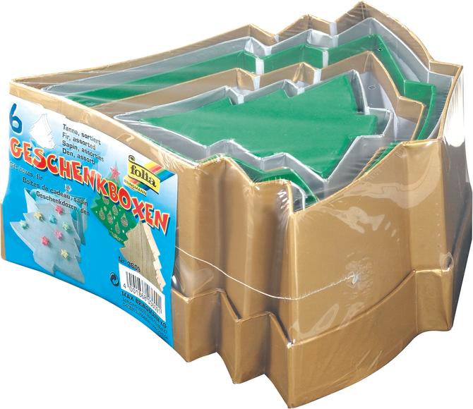 Geschenkboxen TANNE, 6 Stück, Größen und Farben sortiert