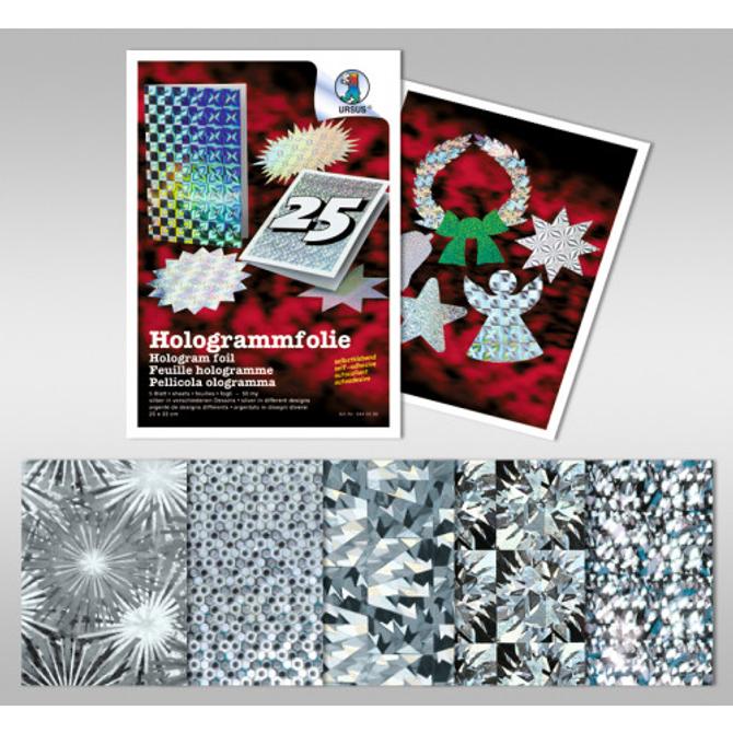 Hologrammfolie silber, 5 Blatt, sortiert, 23 x 33 cm