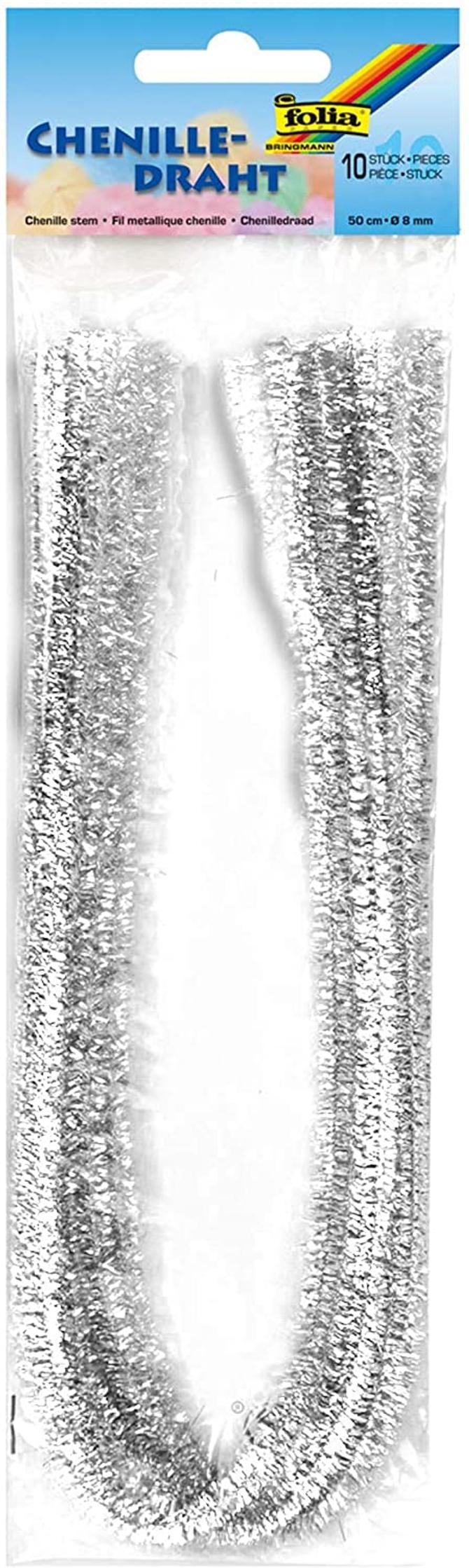 Chenilledraht, 50cm lang, Ø 8mm 10 Stück, silber