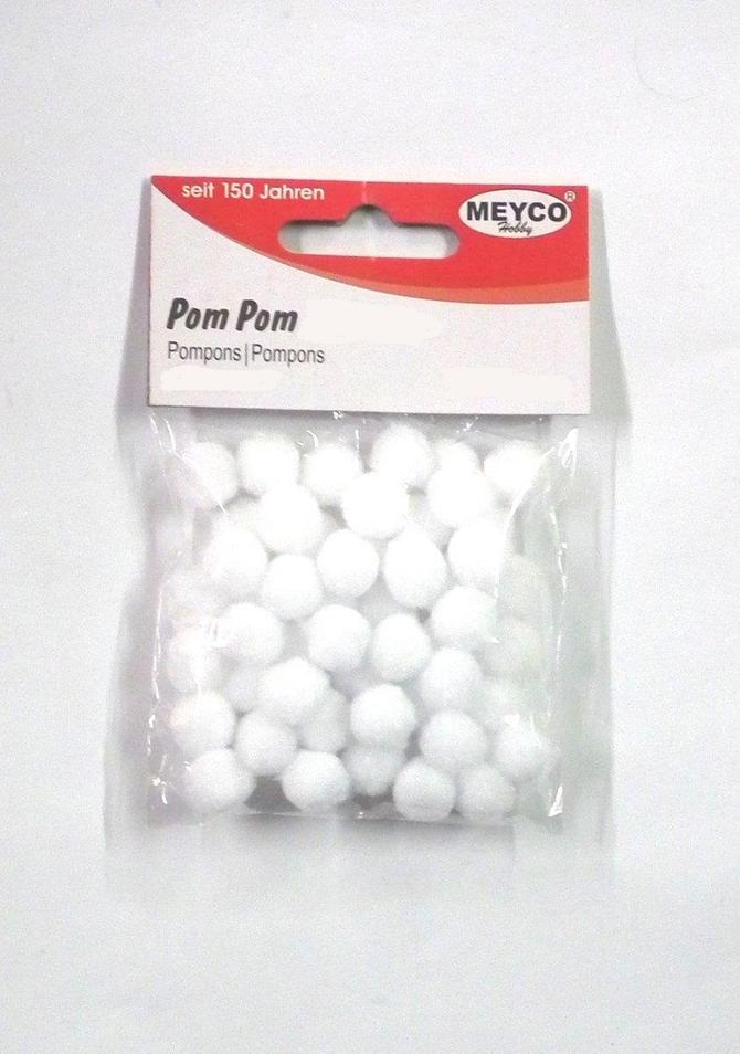 Pompons weiß, 10 mm, 50 Stück.