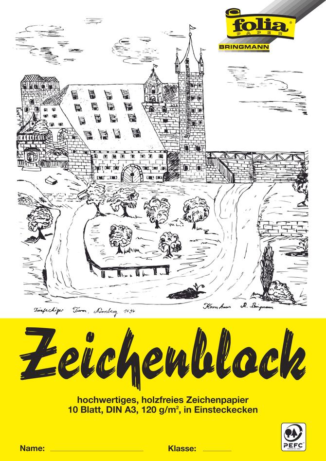 Zeichenblock mit Leinenecken 120g/m², DIN A3 10 Bogen, weiß