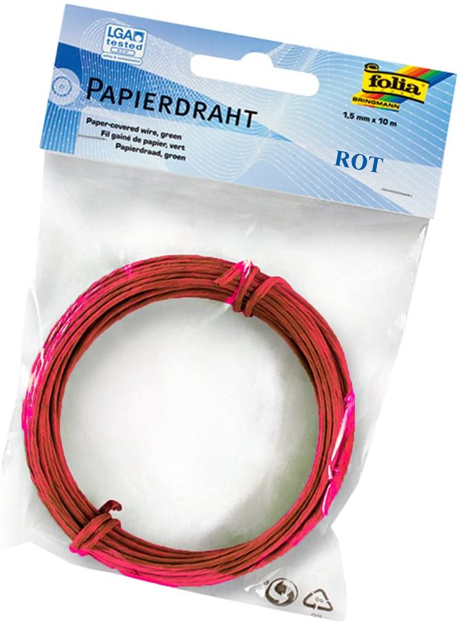 Papierdraht, 1,5 mm x 10 m, rot