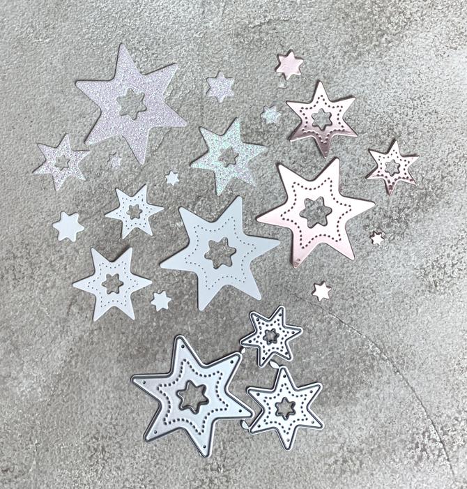 Stanzschablone/ Cutting dies Sterne xmas Weihnachten Set mit Naht bis 4x4cm, 3-tlg. 