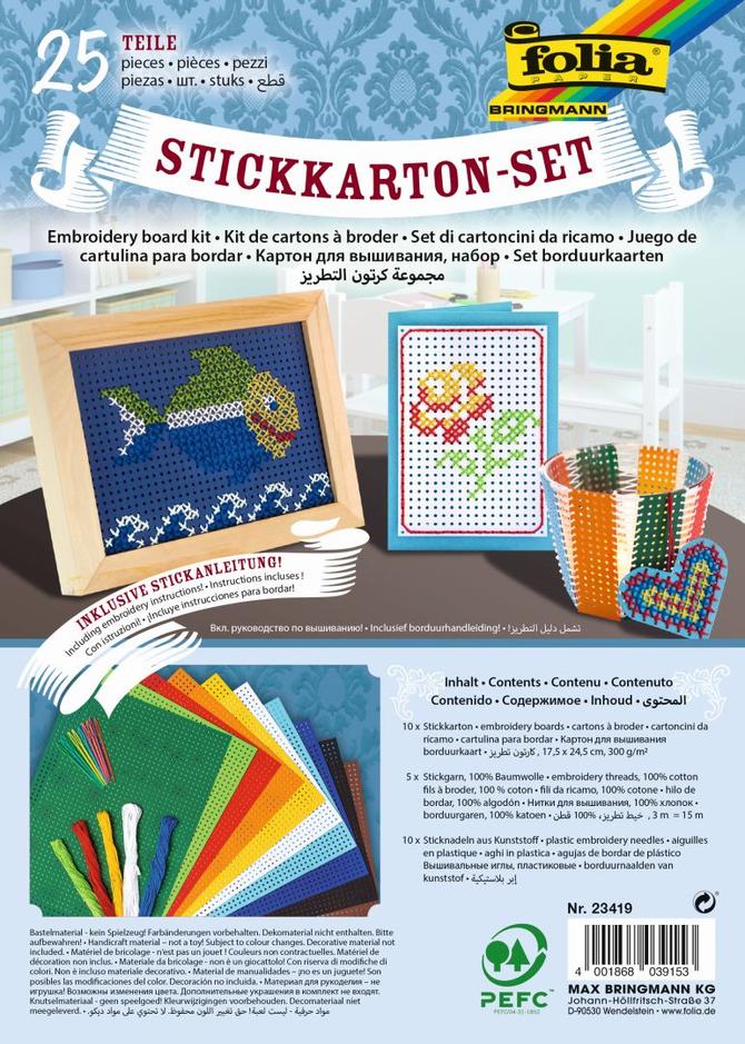 Stickkarton - Set, 25 Teile, mit Stickkarton, Sticknadeln, Stickgarn und Anleitung