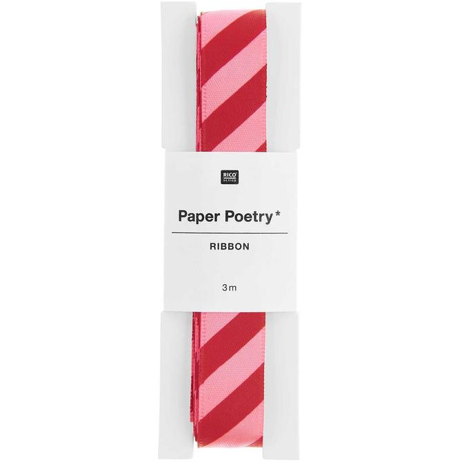 Satinband pink/rot gestreift, 16mm, 3m