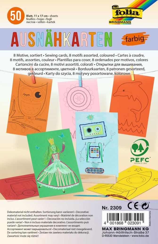 Ausnähkarten, 300 g/m², 11 x 17 cm, farbig sortiert