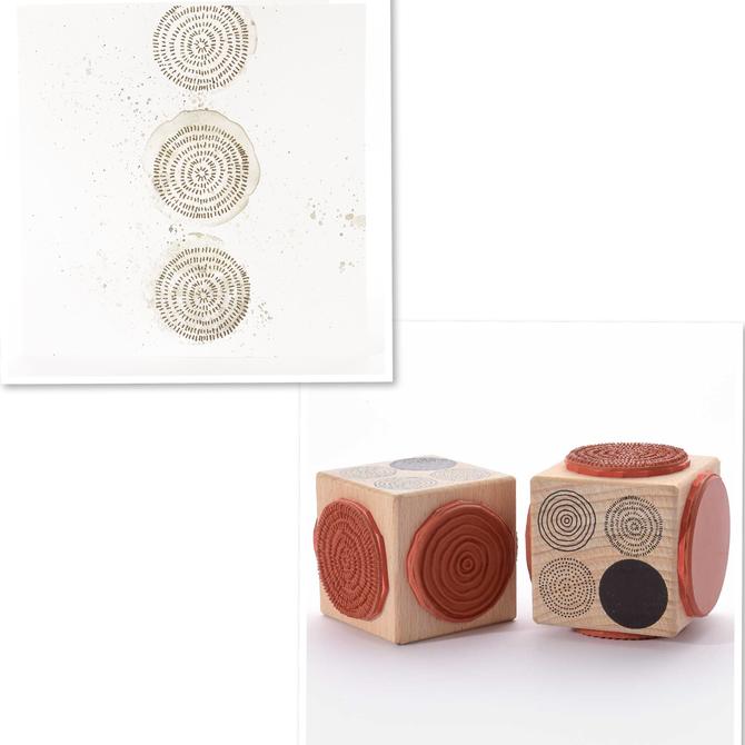 Holzstempel 4auf1 "kreisige Kreise", 4 Motive auf 1 Würfel, 5x5cm 