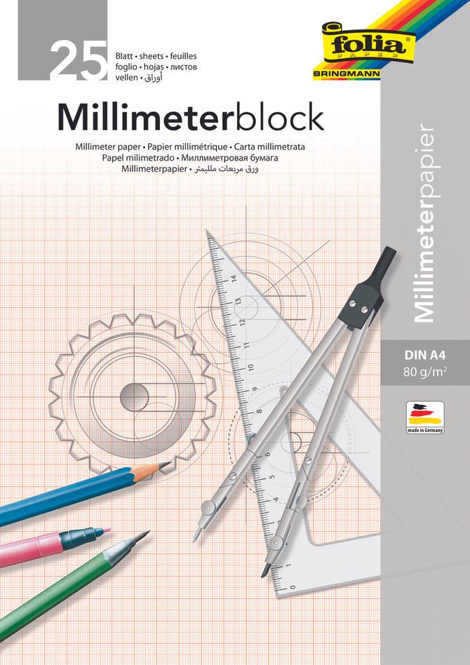 Millimeterblock 80g/m², DIN A4, 25 Blatt