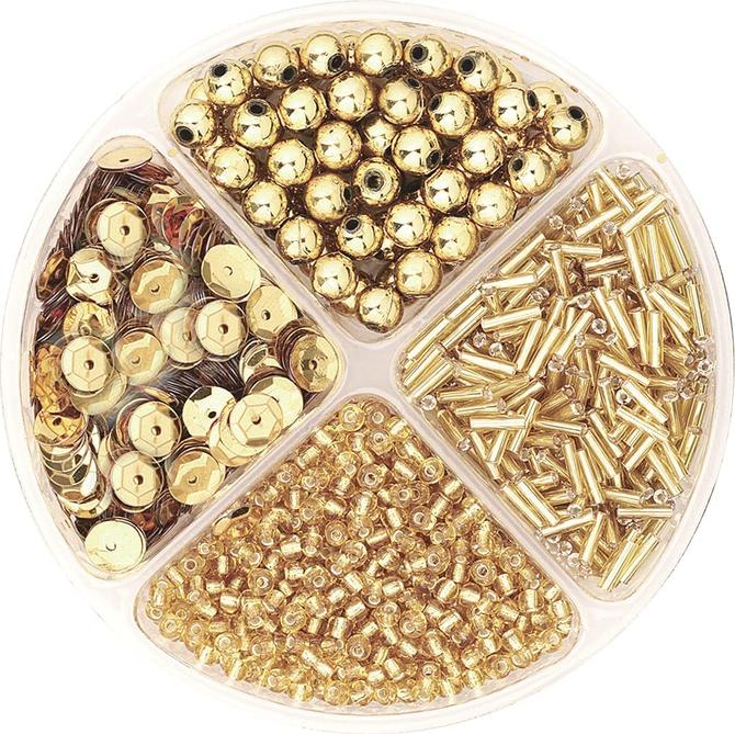 Perlen- und Pailletten-Mix - Schmuckset 90 x 10 mm, gold