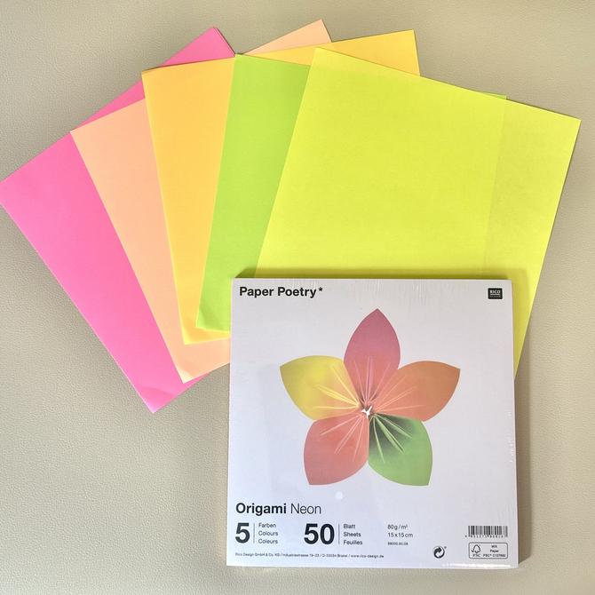 Origami Papier "neon", 15x15cm, 80g/qm, 50 Blatt 