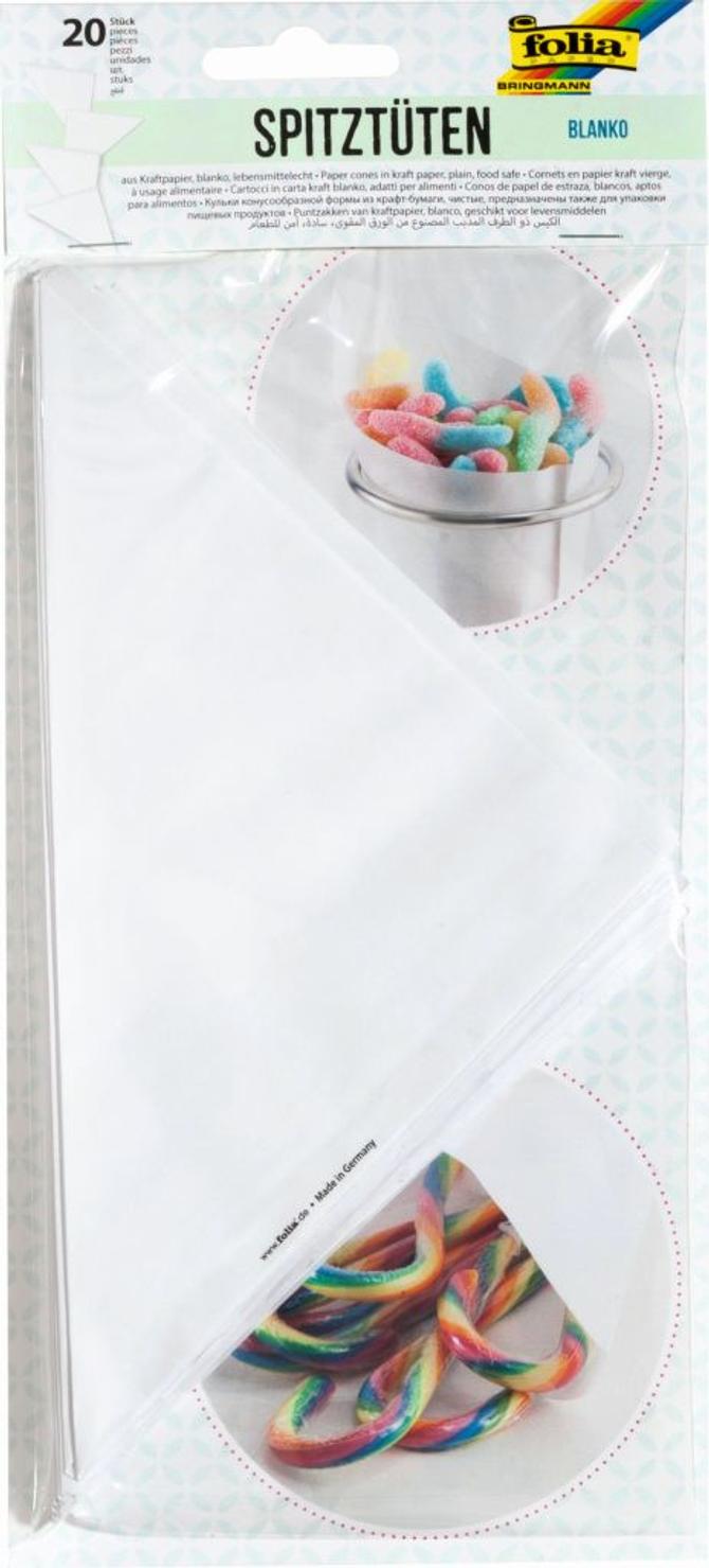 Papiertüten blanko, spitz, 170 mm, 20 Stück