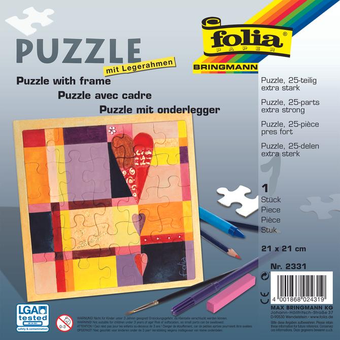 Puzzle mit Legerahmen, 21x21 cm 25-teilig, blanko weiß