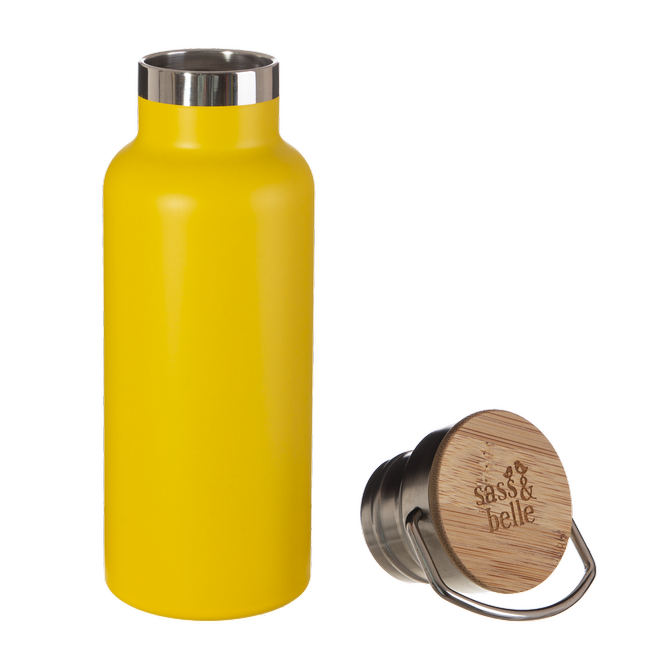 Edelstahl-Flasche mit Deckel aus Bambus - Pink