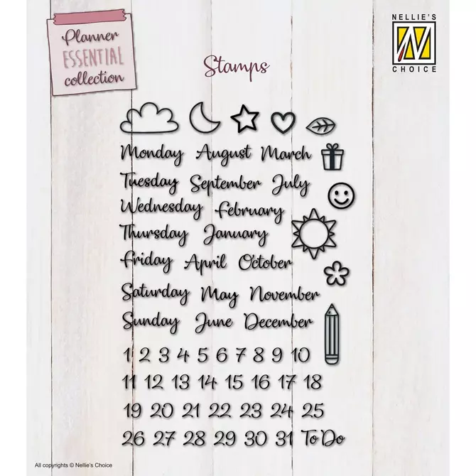 Clear Stamps Set "Kalender Planner", bis 1,5x2,5cm, 61-tlg.