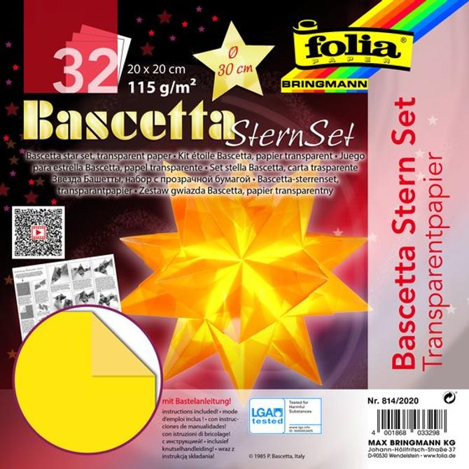 Bascetta-Stern Set, TRANSPARENTPAPIER, 115 g/m², 20 x 20 cm, gelb