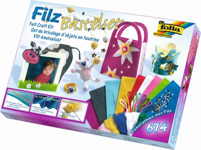 Bastelfilz Set 674-teilig mit Bastelfilz, Stickgarn, Märchenwolle, usw.