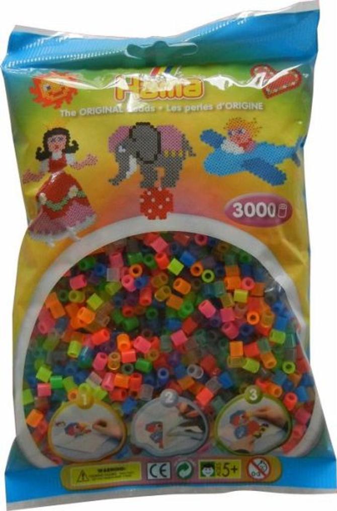 Bügelperlen ca. 3.000, bunte Midi Bastelperlen, Ø 5 mm, im Neon & Transparent Mix