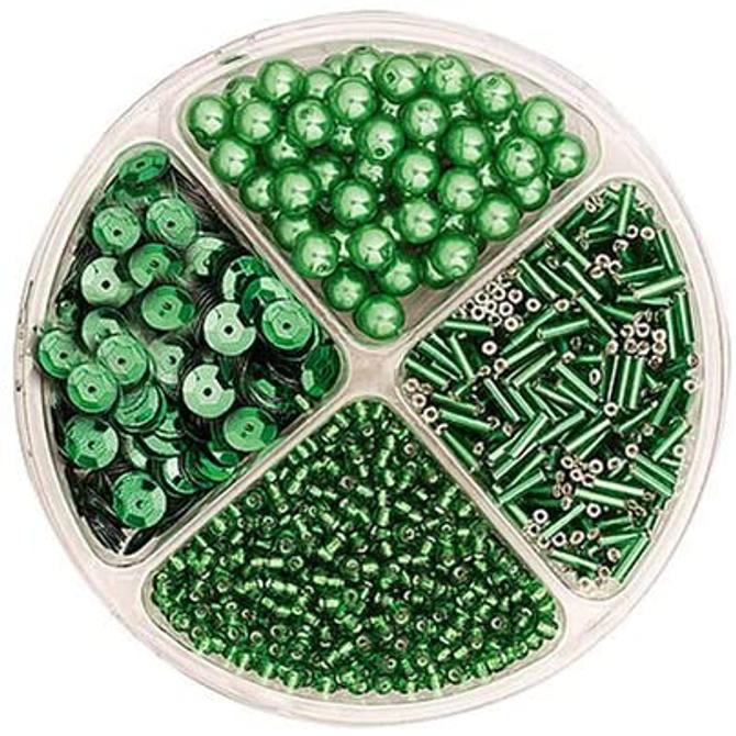 Perlen- und Pailletten-Mix - Schmuckset 90 x 10 mm, grün