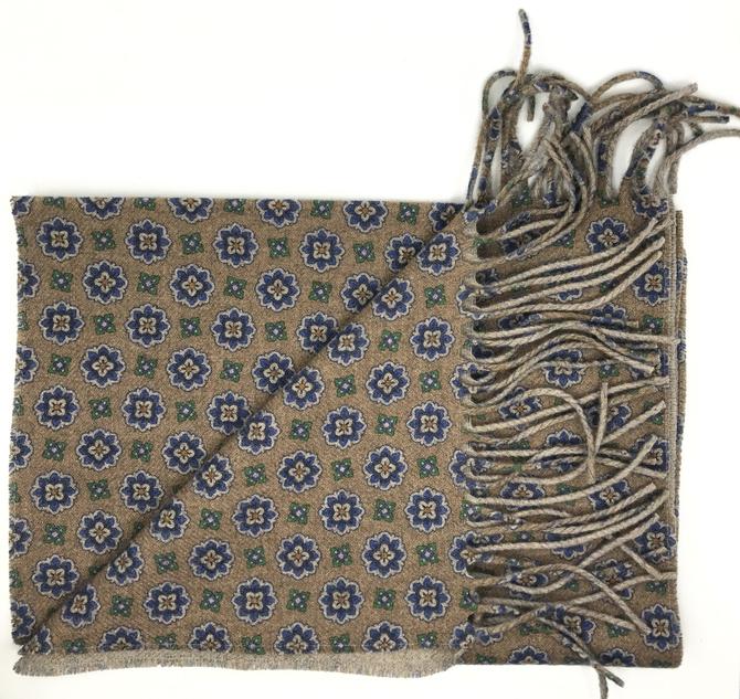 Schal, Beige-Blau, Blumen