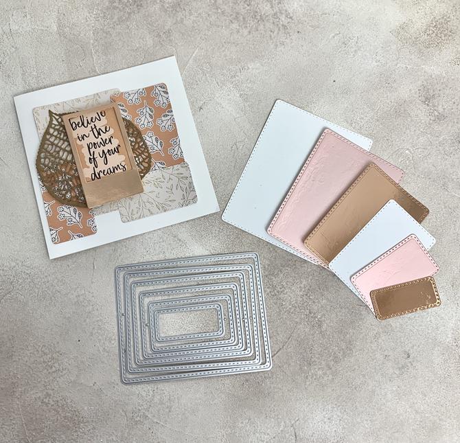 Stanzschablonen Set Rechtecke label m. abger. Ecken, bis 9,7x12,8cm, 6-tlg.