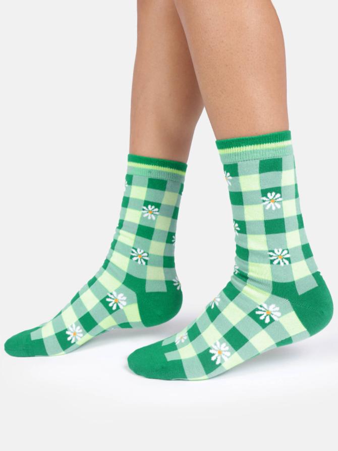 Thought WOMENS DAISY GINGHAM ORGANIC COTTON CREW SOCKS