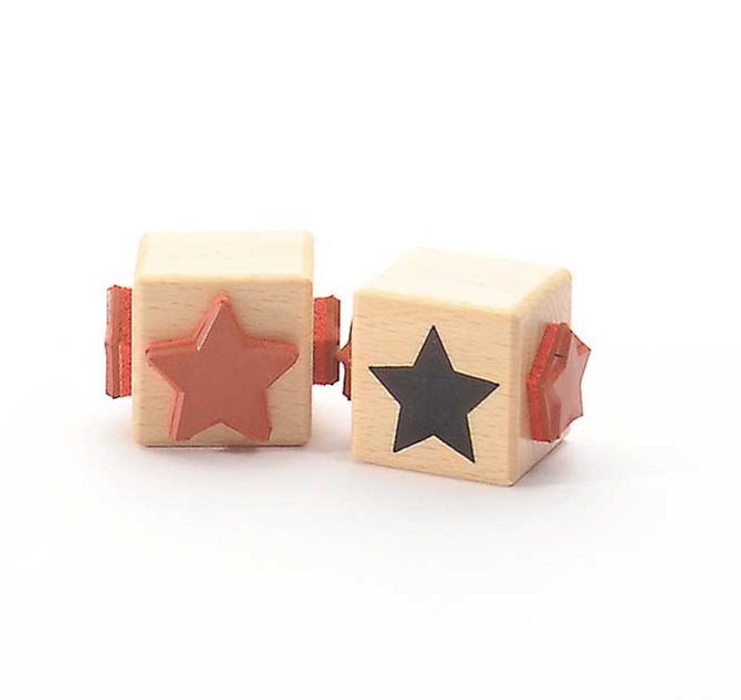 Holzstempel 3auf1 "Sterne Trio", 3 Motive auf 1 Würfel, 3x3cm