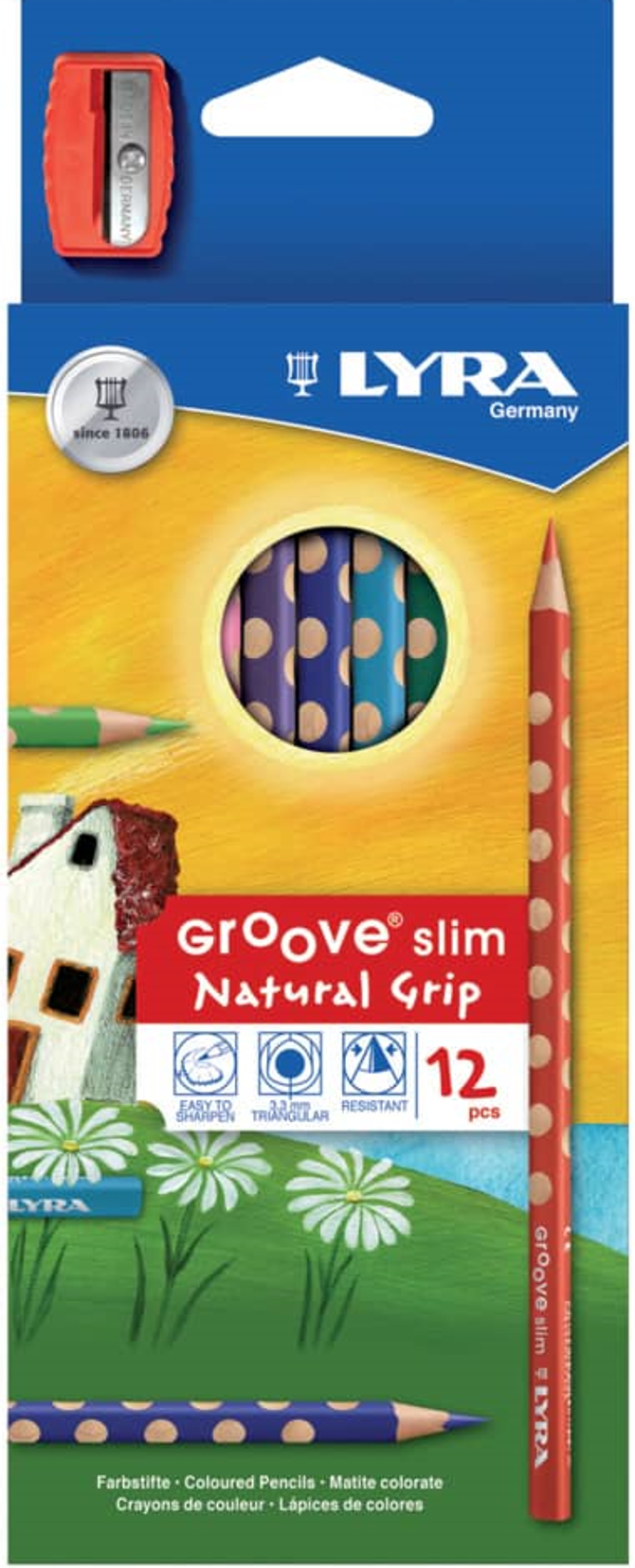 LYRA Groove Slim – dünne, ergonomische Buntstifte – 12er Set mit Spitzer