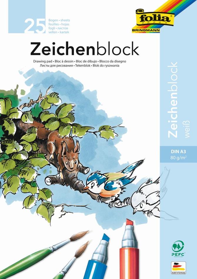Zeichenblock 80 g/m², DIN A3, 25 Bogen, weiß