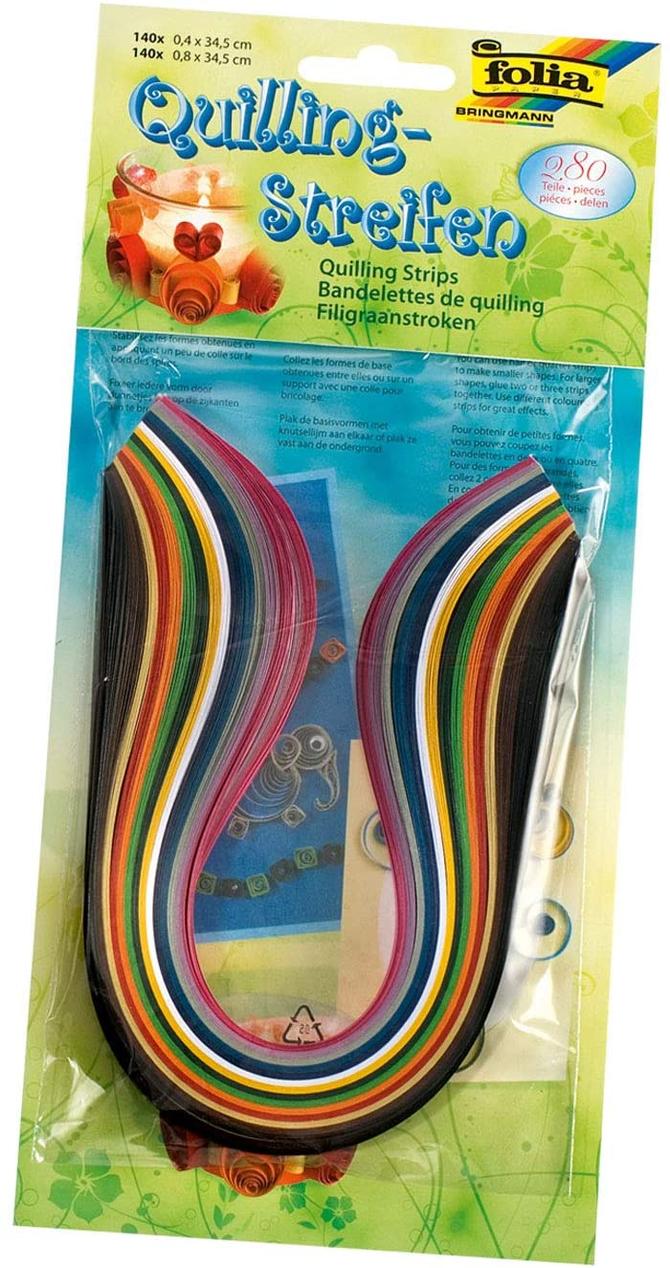 Quilling-Streifen, 4 x 345 mm & 8 x 345 mm, 280 Stück, 14 Farben sortiert