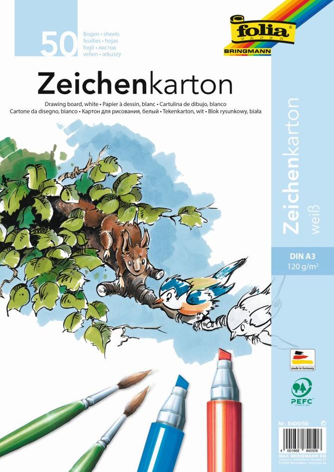 Zeichenkarton 120 g/m², DIN A3, 50 Bogen, weiß